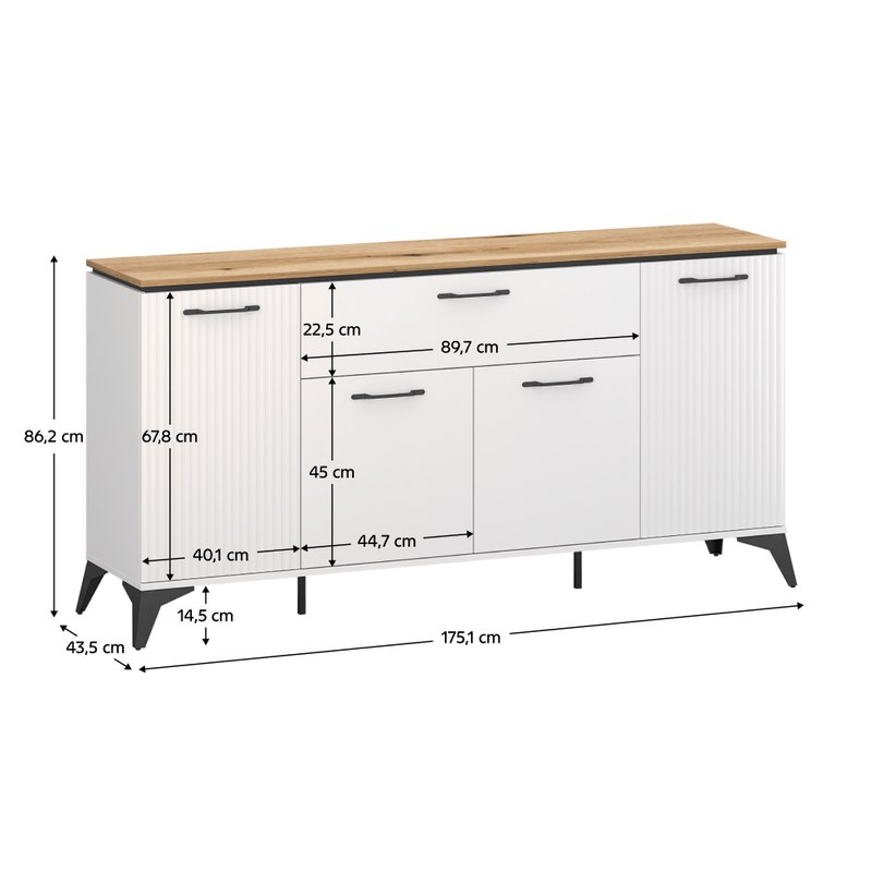 Casa si Gradina - Mobilier - Comode si corpuri - Comode - Comoda cu sertare, alb/stejar evoke, VELIS 4D1S - Infinity.ro