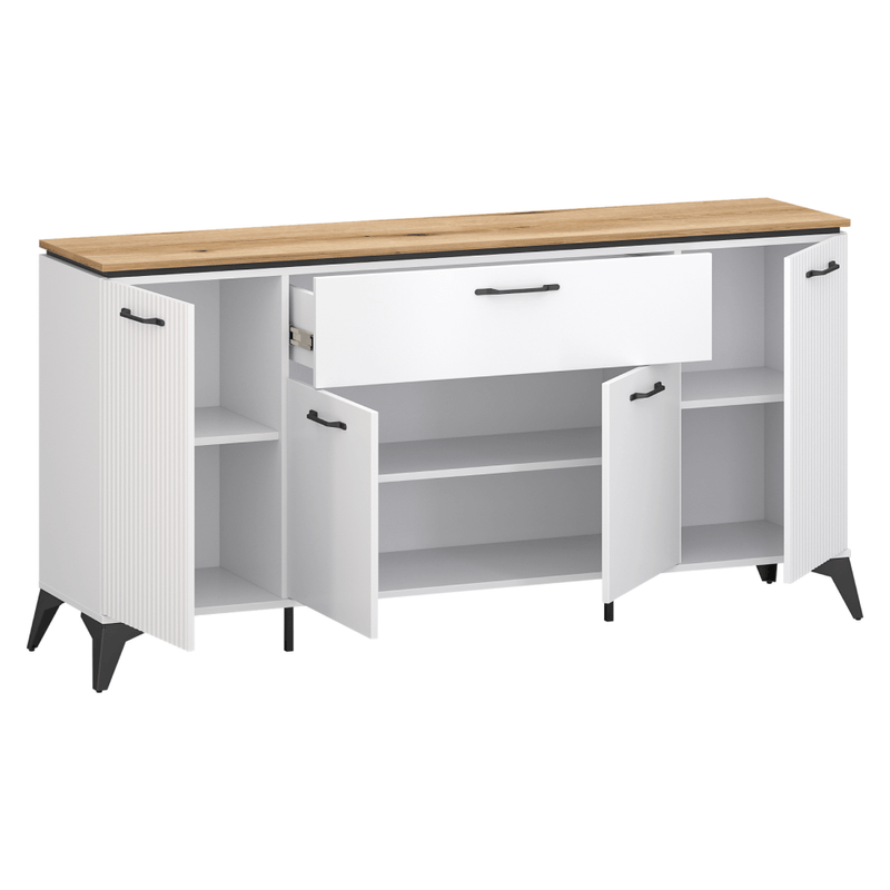 Casa si Gradina - Mobilier - Comode si corpuri - Comode - Comoda cu sertare, alb/stejar evoke, VELIS 4D1S - Infinity.ro