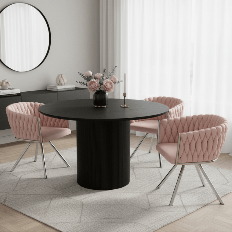 Casa si Gradina - Mobilier - Scaune si fotolii - Scaune - Fotoliu pivotant de sufragerie, tesatura Velvet roz-pudrat/crom, HELIN - Infinity.ro