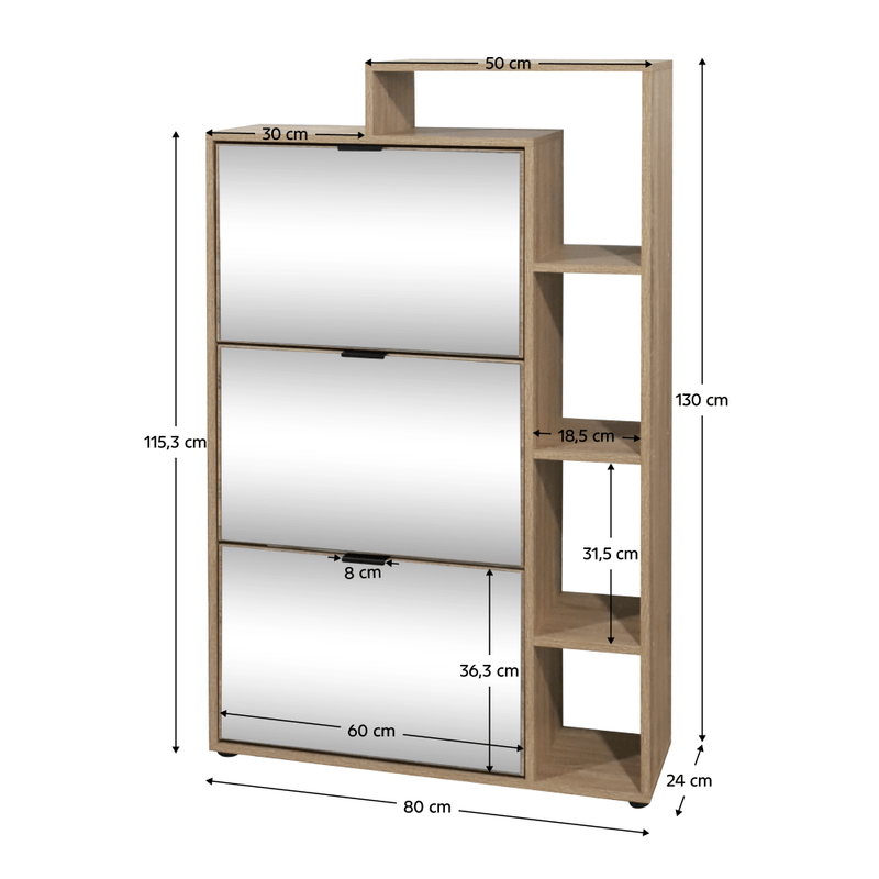Casa si Gradina - Mobilier - Dulapuri si sifoniere - Dulapuri pantofi - Pantofar basculabil cu trei randuri cu oglinda, stejar sonoma, KENTIN TYP 2 - Infinity.ro