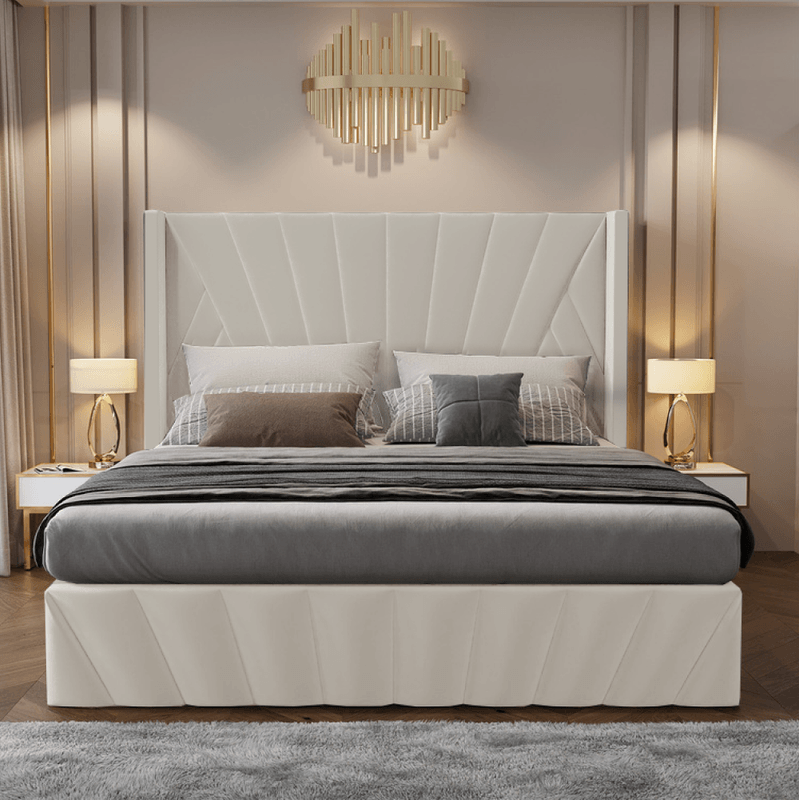 Casa si Gradina - Mobilier - Paturi si accesorii - Paturi - Pat cu somiera, 180x200, tesatura bej Velvet, PENELOPE - Infinity.ro