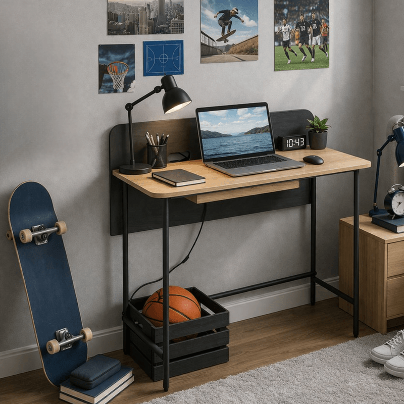 Casa si Gradina - Mobilier - Mese si birouri - Birouri - Masa PC, stejar/negru, KOMPUS - Infinity.ro