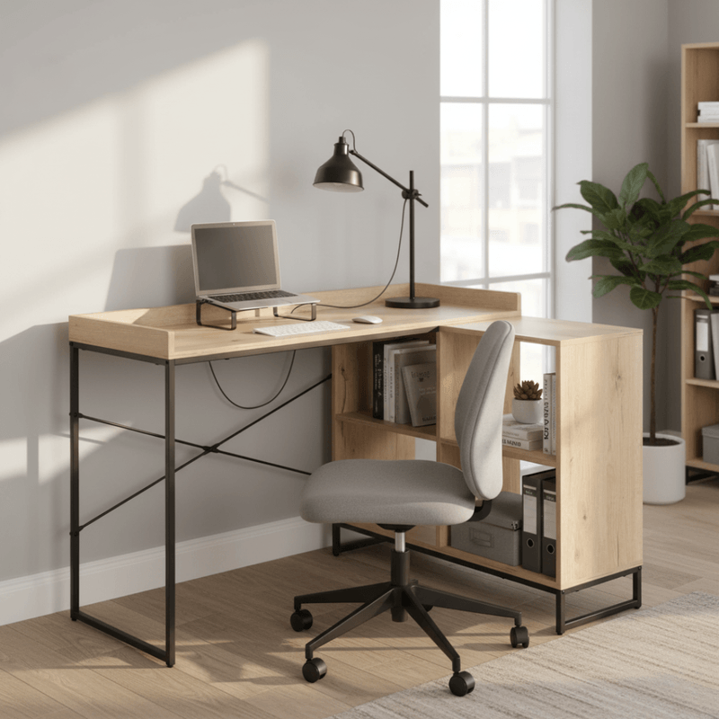 Casa si Gradina - Mobilier - Mese si birouri - Birouri - Masa PC de colt, stejar/negru, ULOSTOL - Infinity.ro