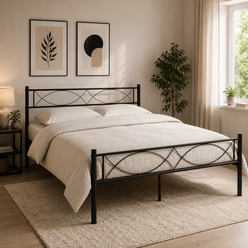 Casa si Gradina - Mobilier - Paturi si accesorii - Paturi - Pat metalic cu somiera, 180x200, negru, STELVIA NEW - Infinity.ro