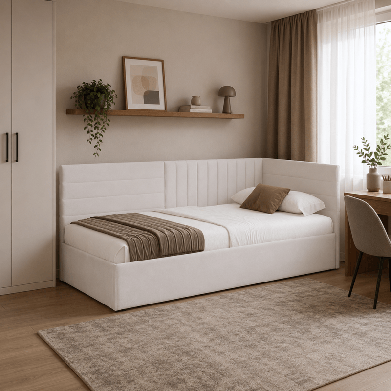 Casa si Gradina - Mobilier - Paturi si accesorii - Paturi - Pat cu somiera, 90x200, tesatura crem Velvet, MEVIA - Infinity.ro