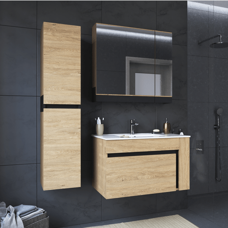 Casa si Gradina - Mobilier - Mobilier baie - Comode baie - Dulapior de pus sub chiuveta, stejar auriu/negru, MOURO 80 - Infinity.ro