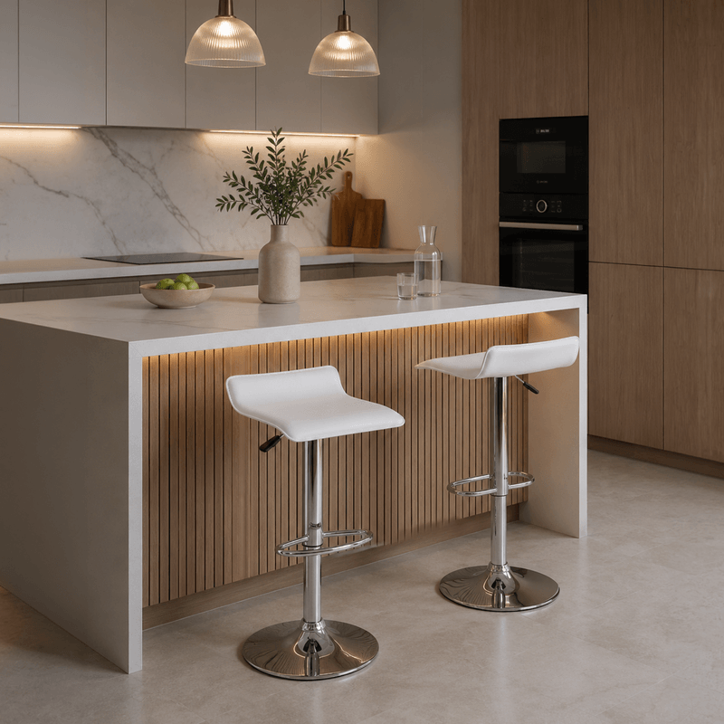 Casa si Gradina - Mobilier - Scaune si fotolii - Scaune - Scaun de bar, piele ecologica alb/crom LARIA 2 NEW - Infinity.ro