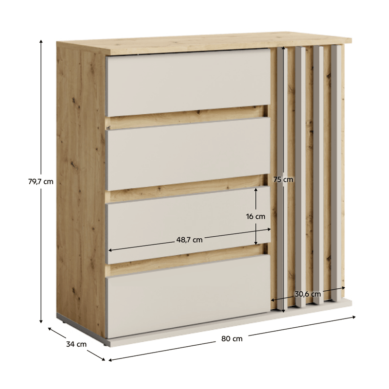 Casa si Gradina - Mobilier - Comode si corpuri - Comode - Comoda, 1D4S casmir/stejar artisan, DERIS - Infinity.ro