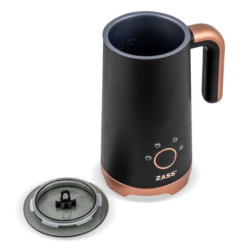 Electronice si Electrocasnice - Electrocasnice bucatarie - Preparare bauturi - Accesorii si consumabile aparate preparare bauturi - Aparat multifunctional pentru spumat lapte ZASS Rose Gold ZMFJ 20, 400W, 4 programe de spumare, cana 300ml, Negru - Infinity.ro