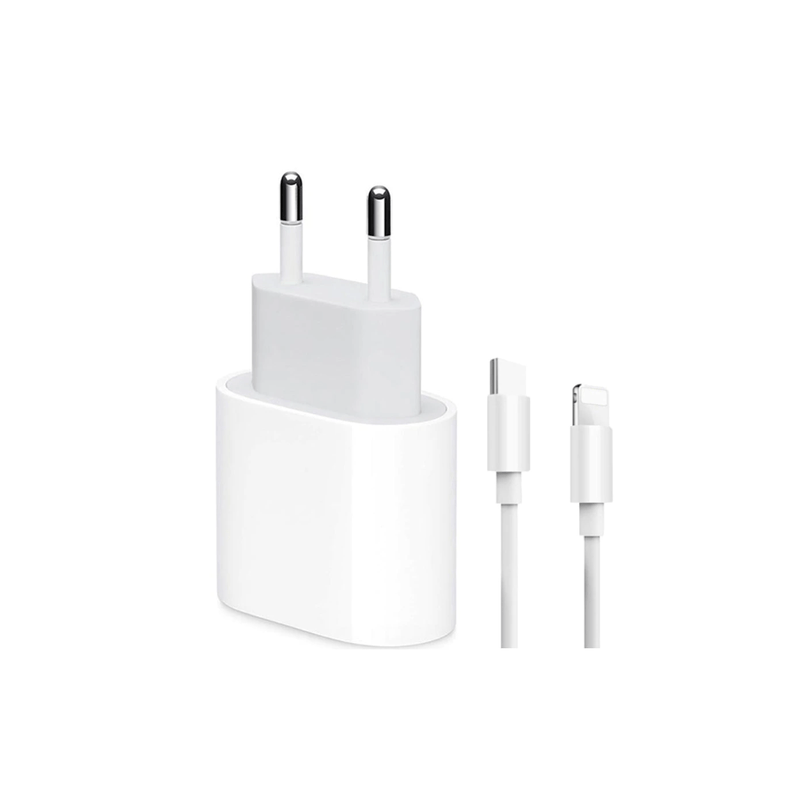 Laptop, Telefoane si Tablete - Telefoane mobile si accesorii - Accesorii Telefoane - Incarcatoare telefoane - Set Incarcator compatibil Apple, USB-C 20W Fast Charger si cablu USB-C Lightning, Compatibil cu iPhone - Infinity.ro