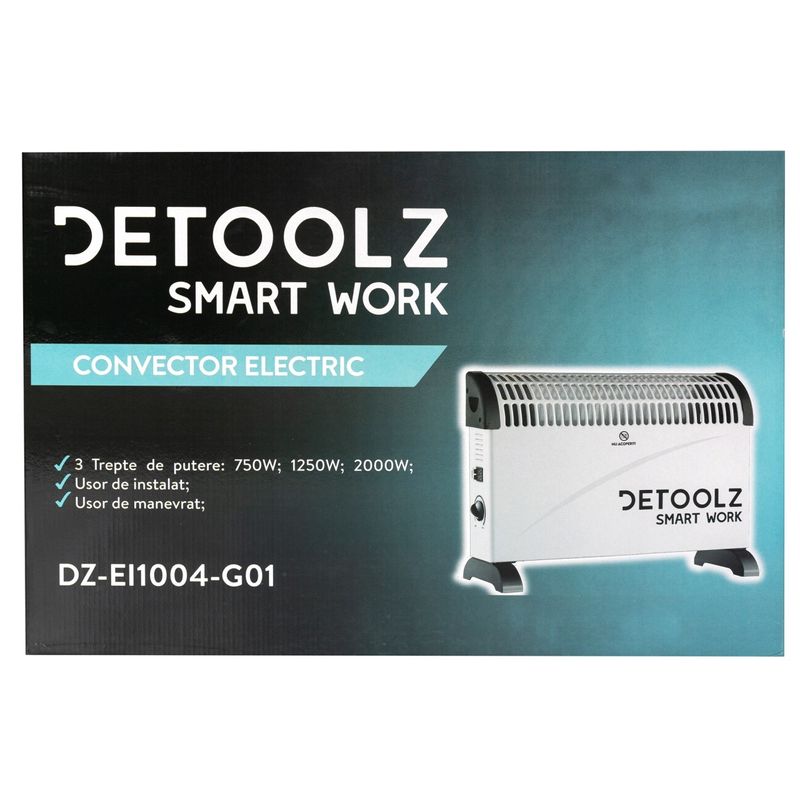 Electronice si Electrocasnice - Climatizare si sisteme de incalzire - Aparate incalzire aer - Aeroterme - Convector electric detoolz, 2kw, 3 trepte de putere, cu termostat reglabil - Infinity.ro