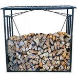 Casa si Gradina - Gradina si terasa - Casute de gradina - Suport depozitare lemne foc cu acoperis ondulat, structura metalica rezistenta, 185x70x185 cm, negru - Infinity.ro