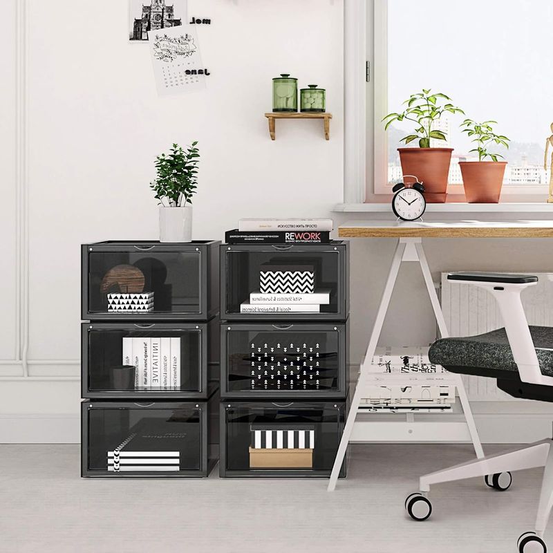Casa si Gradina - Mobilier - Dulapuri si sifoniere - Dulapuri pantofi - Organizatoare pantofi, transparente cu usa frontala, stivuibile, PVC, 6 cutii x 36x28x22 cm, negru - Infinity.ro