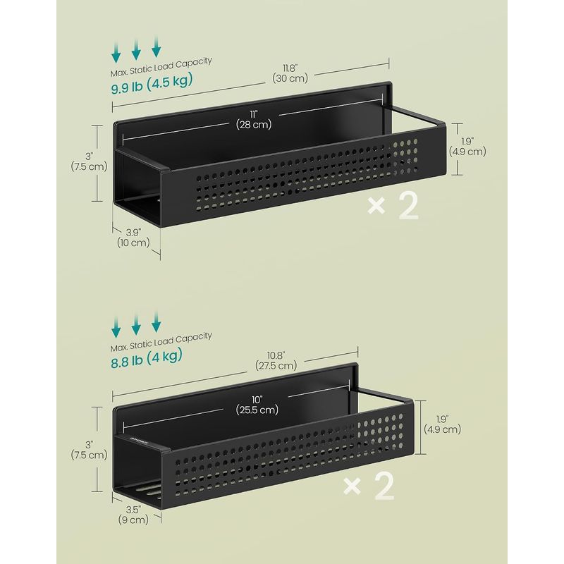 Casa si Gradina - Mobilier - Biblioteci si rafturi - Rafturi - Set 4 rafturi metalice pentru condimente, fara gaurire, magnetice compatibile cu suprafete metalice, negru - Infinity.ro