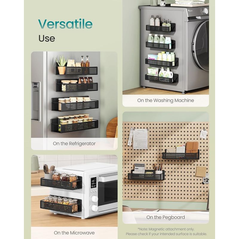 Casa si Gradina - Mobilier - Biblioteci si rafturi - Rafturi - Set 4 rafturi metalice pentru condimente, fara gaurire, magnetice compatibile cu suprafete metalice, negru - Infinity.ro