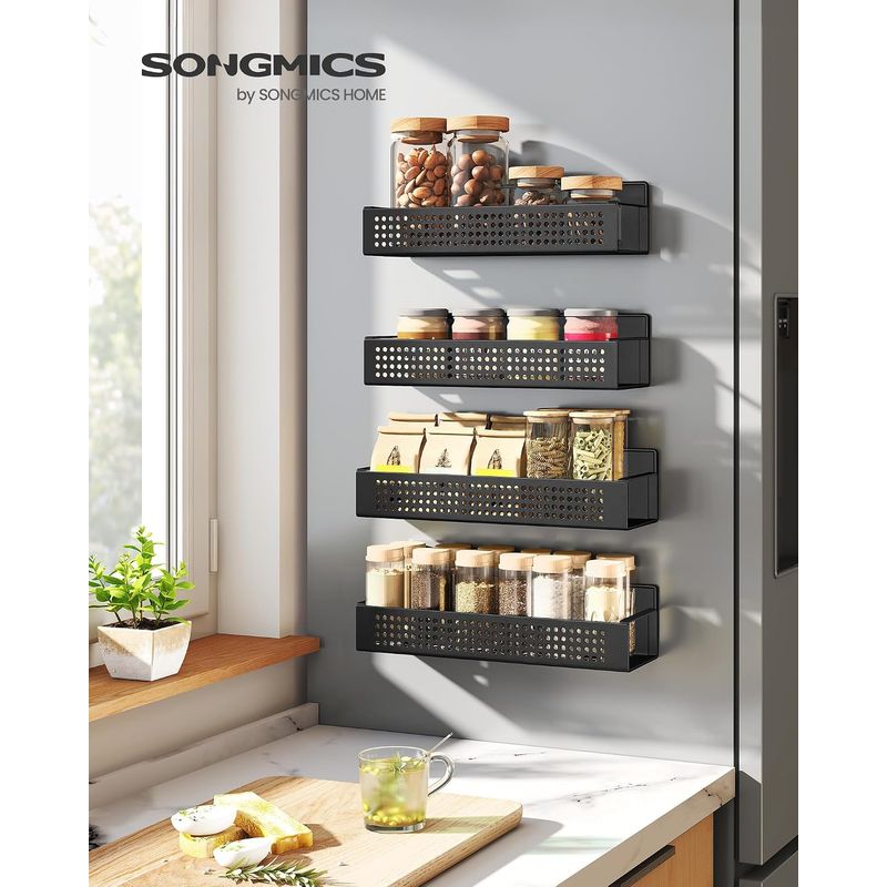 Casa si Gradina - Mobilier - Biblioteci si rafturi - Rafturi - Set 4 rafturi metalice pentru condimente, fara gaurire, magnetice compatibile cu suprafete metalice, negru - Infinity.ro