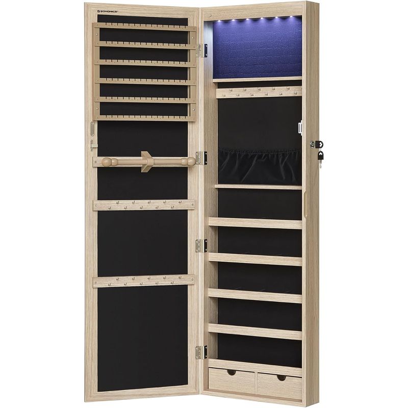 Casa si Gradina - Mobilier - Dulapuri si sifoniere - Dulapuri - Dulap pentru bijuterii cu oglinda, montare pe perete sau usa, material MDF, inchidere cu cheie, 120x37x10 cm, stejar - Infinity.ro