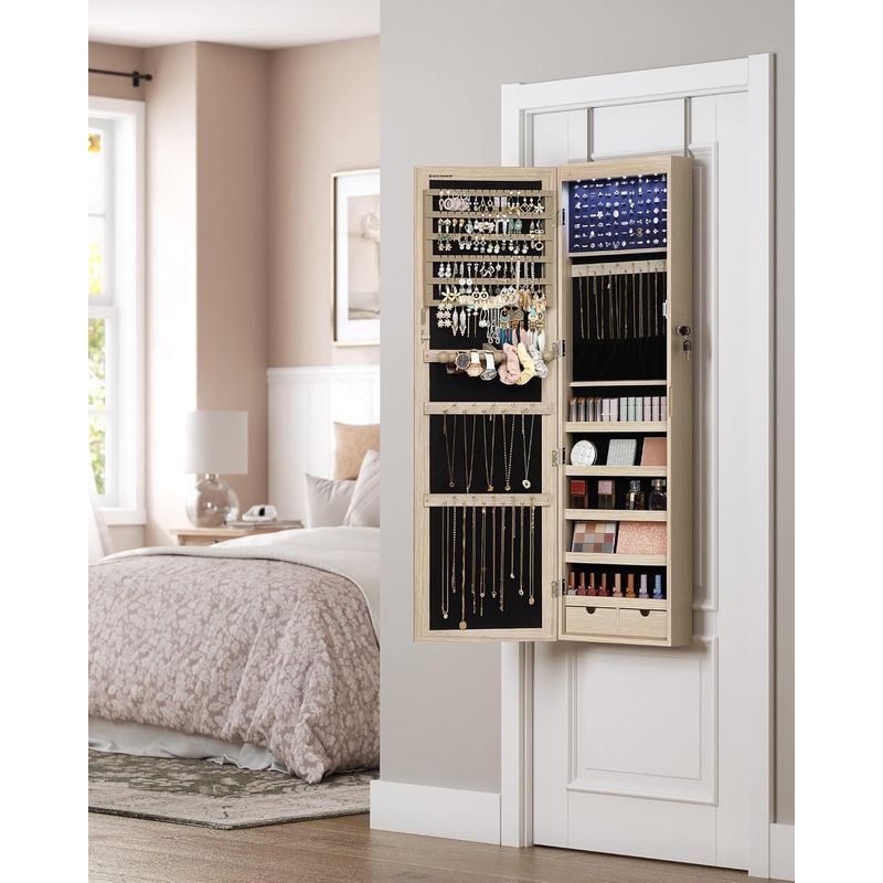 Casa si Gradina - Mobilier - Dulapuri si sifoniere - Dulapuri - Dulap pentru bijuterii cu oglinda, montare pe perete sau usa, material MDF, inchidere cu cheie, 120x37x10 cm, stejar - Infinity.ro