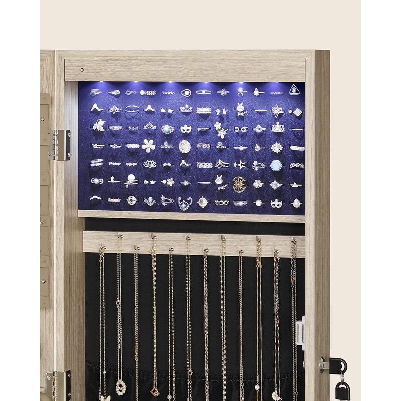 Casa si Gradina - Mobilier - Dulapuri si sifoniere - Dulapuri - Dulap pentru bijuterii cu oglinda, montare pe perete sau usa, material MDF, inchidere cu cheie, 120x37x10 cm, stejar - Infinity.ro