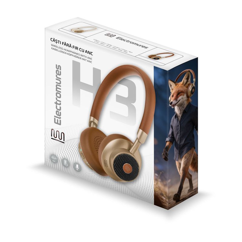 TV, Audio-Video si Foto - Portabile audio - Casti audio - Casti Wireless ANC Electromures EM H3, BT 6.0, 30H Autonomie, Design Pliabil, Microfon HD, Jack 3.5mm, Raza 15m, Crem - Infinity.ro