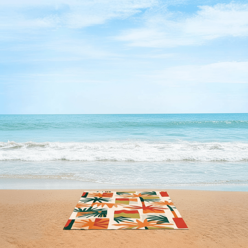 Casa si Gradina - Textile si covoare - Textile baie - Prosoape - Prosop de Plaja Mare, din Microfibra Sintetica, Model Palmieri Multicolori, 140x70 cm - Infinity.ro