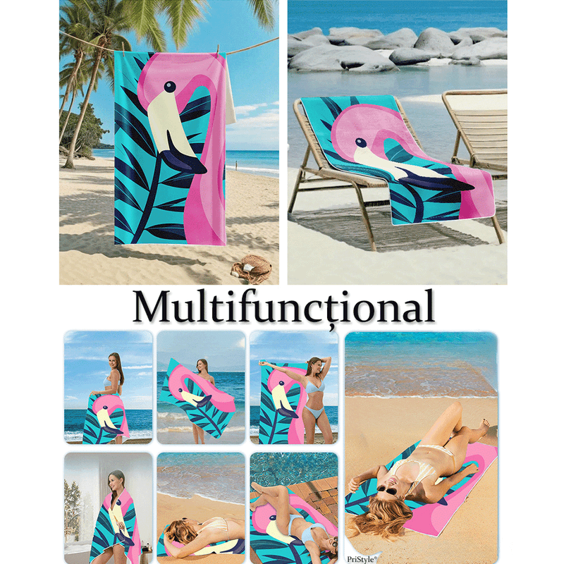 Casa si Gradina - Textile si covoare - Textile baie - Prosoape - Prosop de Plaja Mare, din Microfibra Sintetica, Model Palmieri Multicolori, 140x70 cm - Infinity.ro