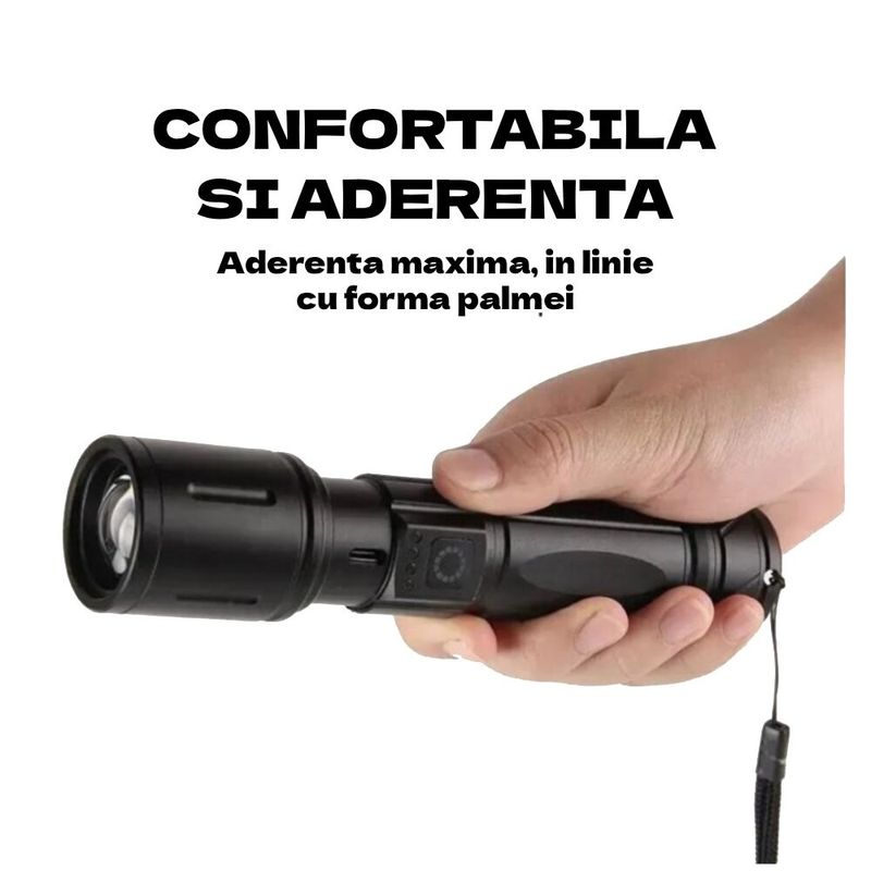 Casa si Gradina - Corpuri si surse de iluminat - Iluminat exterior - Lanterne - Lanterna Profesionala cu LED XHP100 si Zoom Telescopic, Incarcare USB, Corp din Aliaj de Aluminiu - Infinity.ro