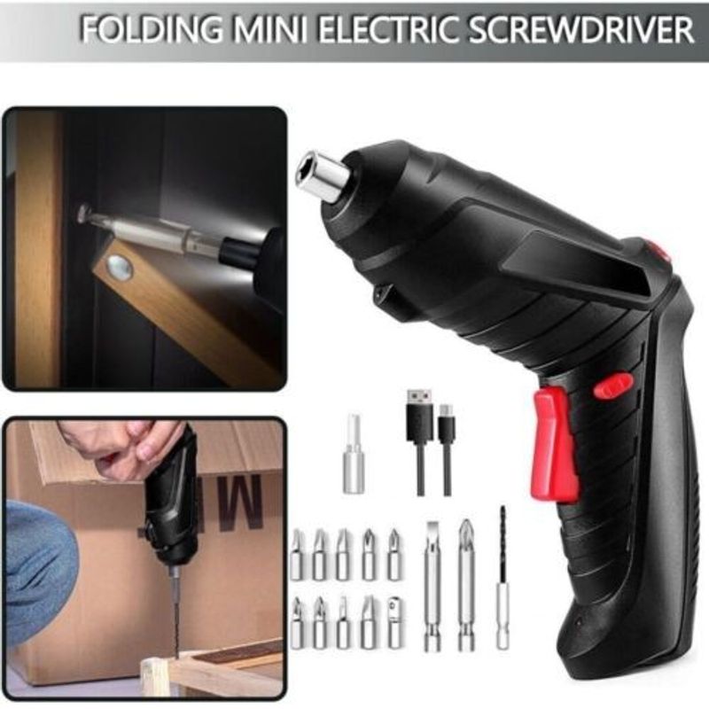 Casa si Gradina - Constructii - Scule electrice si accesorii - Masini de gaurit si insurubat - Set burghie si surubelnita electrica fara fir multifunctional 15 piese, LED, incarcare USB - Infinity.ro