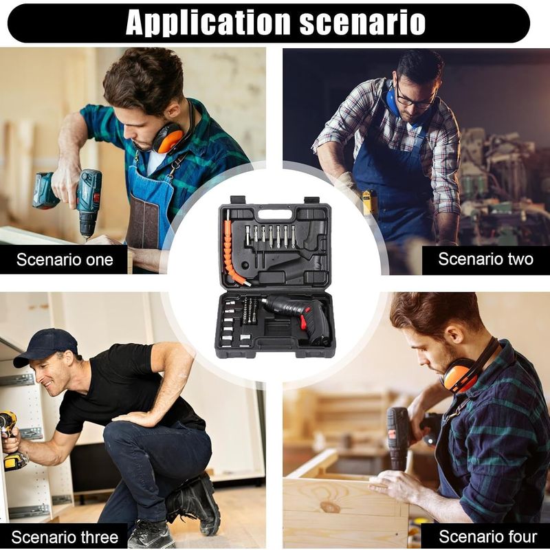Casa si Gradina - Constructii - Scule electrice si accesorii - Masini de gaurit si insurubat - Surubelnita cu acumulator, 4.2V 1.5Ah Li-Ion, 250 RPM, 47 accesorii, Iluminare LED incorporata, cu cutie plastic, Negru - Infinity.ro