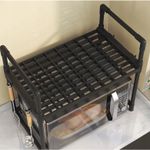 Casa si Gradina - Mobilier - Organizare si depozitare - Organizatoare pentru sertare si dulapuri - Raft de bucatarie multifunctional negru 49x48x32cm, 2 niveluri, suport cuptor cu microunde si accesorii - Infinity.ro