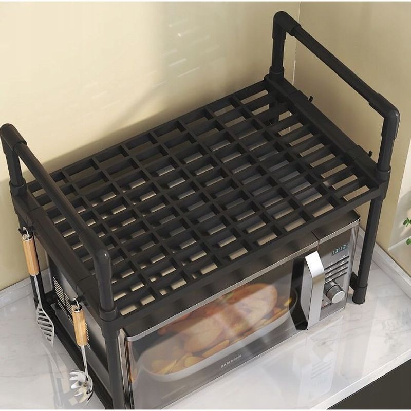 Casa si Gradina - Mobilier - Organizare si depozitare - Organizatoare pentru sertare si dulapuri - Raft de bucatarie multifunctional negru 49x48x32cm, 2 niveluri, suport cuptor cu microunde si accesorii - Infinity.ro