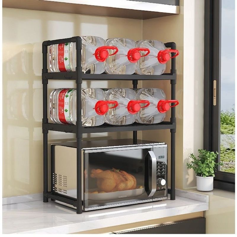 Casa si Gradina - Mobilier - Organizare si depozitare - Organizatoare pentru sertare si dulapuri - Raft de bucatarie multifunctional negru 49x48x32cm, 2 niveluri, suport cuptor cu microunde si accesorii - Infinity.ro