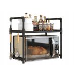 Casa si Gradina - Mobilier - Organizare si depozitare - Organizatoare pentru sertare si dulapuri - Raft de bucatarie multifunctional negru 49x48x32cm, 2 niveluri, suport cuptor cu microunde si accesorii - Infinity.ro
