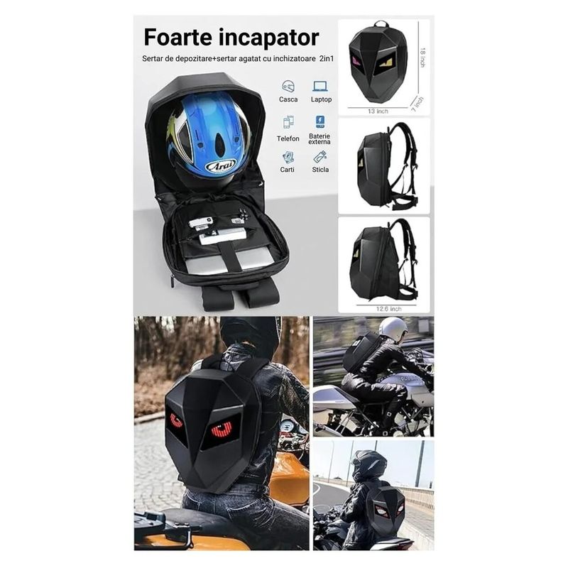 Sport si Outdoor - Articole de voiaj - Rucsacuri - Rucsac Modern cu Ecran LED, Protectie la Apa, Centuri de Siguranta, Design Ergonomic, Negru - Infinity.ro