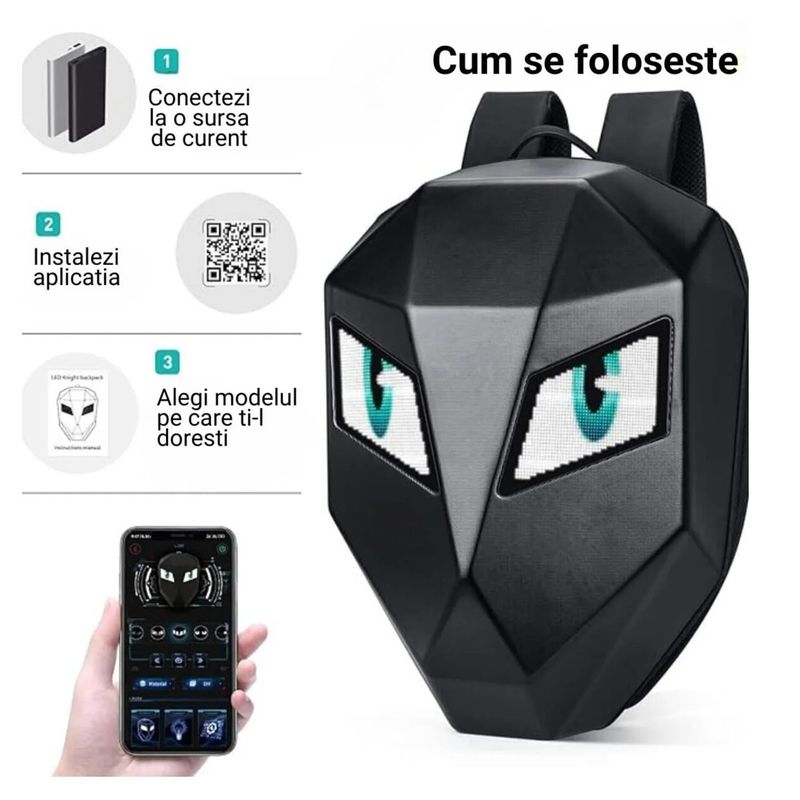 Sport si Outdoor - Articole de voiaj - Rucsacuri - Rucsac Modern cu Ecran LED, Protectie la Apa, Centuri de Siguranta, Design Ergonomic, Negru - Infinity.ro
