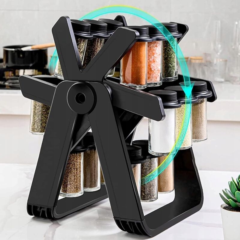 Casa si Gradina - Bucatarie si vesela - Ustensile bucatarie - Rasnite si dozatoare condimente - Organizator rotativ pentru condimente, 18 recipiente, negru, 29x21x25cm - Infinity.ro