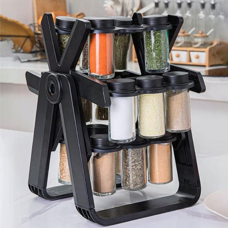 Casa si Gradina - Bucatarie si vesela - Ustensile bucatarie - Rasnite si dozatoare condimente - Set suport rotativ pentru condimente cu 18 recipiente, negru, 34x26x23cm - Infinity.ro