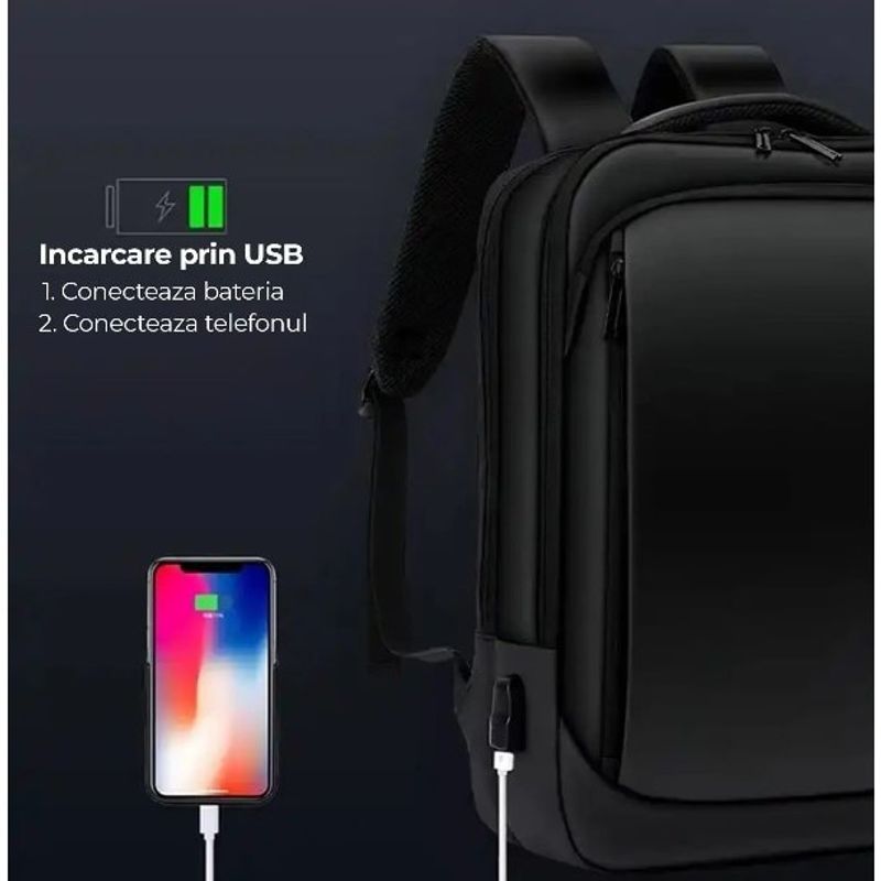 Sport si Outdoor - Articole de voiaj - Rucsacuri - Rucsac Ghiozdan Smart cu Display LED, WiFi, impremeabil, Aplicatie Dedicata iOS/Android, Port USB Extern, Negru - Infinity.ro