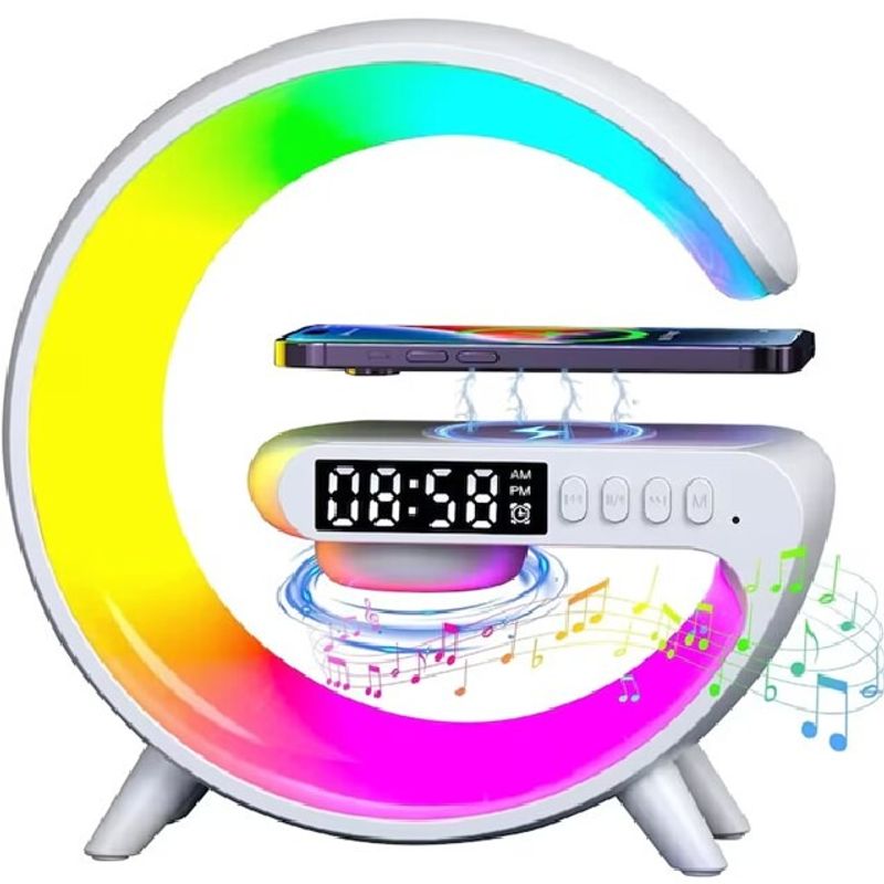 Casa si Gradina - Corpuri si surse de iluminat - Veioze si lampi - Lampi de veghe - Lampa Smart LED RGB, Functie de Incarcare Wireless, 15W, Lumini Ambientale, Bluetooth, Afisaj Ceas Digital cu Alarma - Infinity.ro