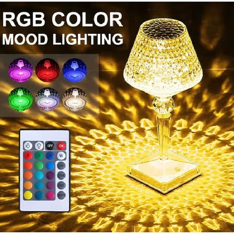 Casa si Gradina - Corpuri si surse de iluminat - Veioze si lampi - Lampi de veghe - Lampa Led RGB, Tip Veioza, Acumulator Reincarcabil, Usb, Cristal Acrilic, Mod Tactil de Schimbare a Culorii, Telecomanda - Infinity.ro