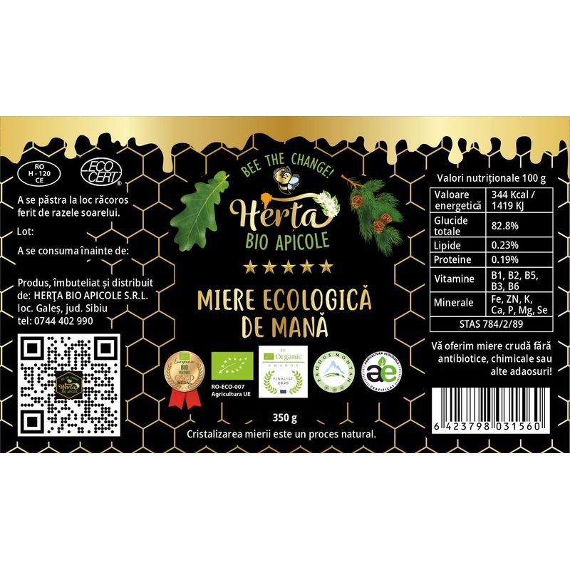 Market - Bacanie - Produse bio - Miere ecologica de mana 350g - Infinity.ro