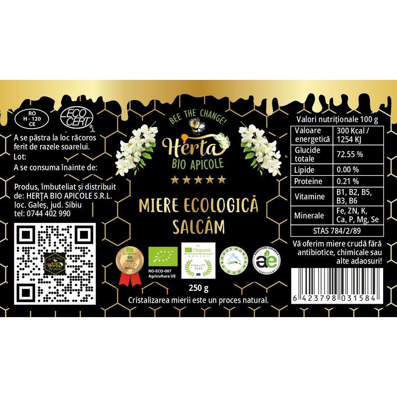 Market - Bacanie - Produse bio - Miere ecologica de salcam 250g - Infinity.ro