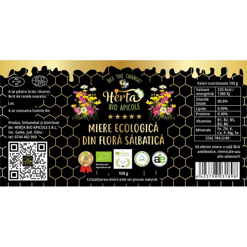 Market - Bacanie - Produse bio - Miere ecologica flora salbatica 550g - Infinity.ro