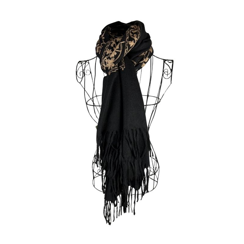 Fashion, accesorii si bijuterii - Femei - Accesorii femei - Esarfe si fulare femei - Fular dama de lux brodat uni negru - Infinity.ro