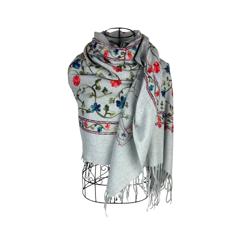 Fashion, accesorii si bijuterii - Femei - Accesorii femei - Esarfe si fulare femei - Fular dama de lux brodat colorat gri - Infinity.ro