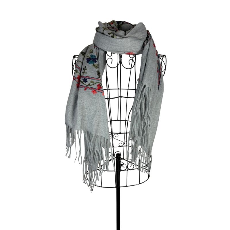 Fashion, accesorii si bijuterii - Femei - Accesorii femei - Esarfe si fulare femei - Fular dama de lux brodat colorat gri - Infinity.ro