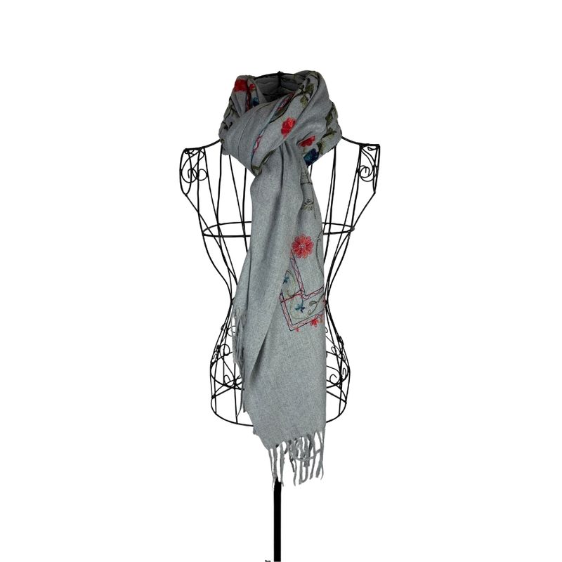 Fashion, accesorii si bijuterii - Femei - Accesorii femei - Esarfe si fulare femei - Fular dama de lux brodat colorat gri - Infinity.ro