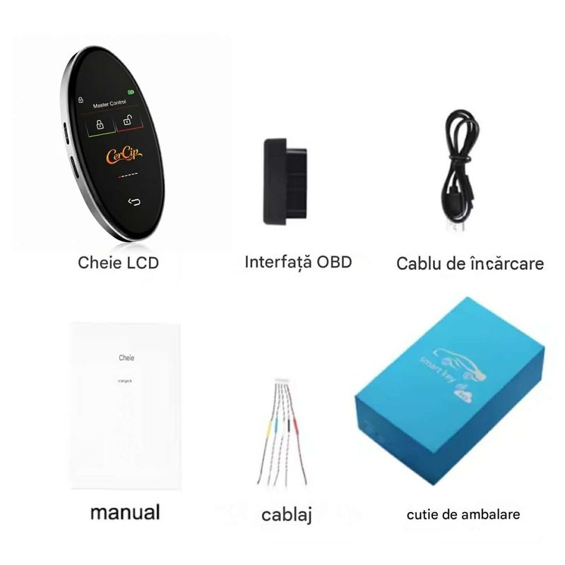 Auto si Moto - Electronice auto - Accesorii electronice auto - Cheie Auto Smart cu Display CerCip 818 Argintiu, Activare Keyless Entry, 4 butoane, LCD cu touchscreen, Smart Car Key - Infinity.ro