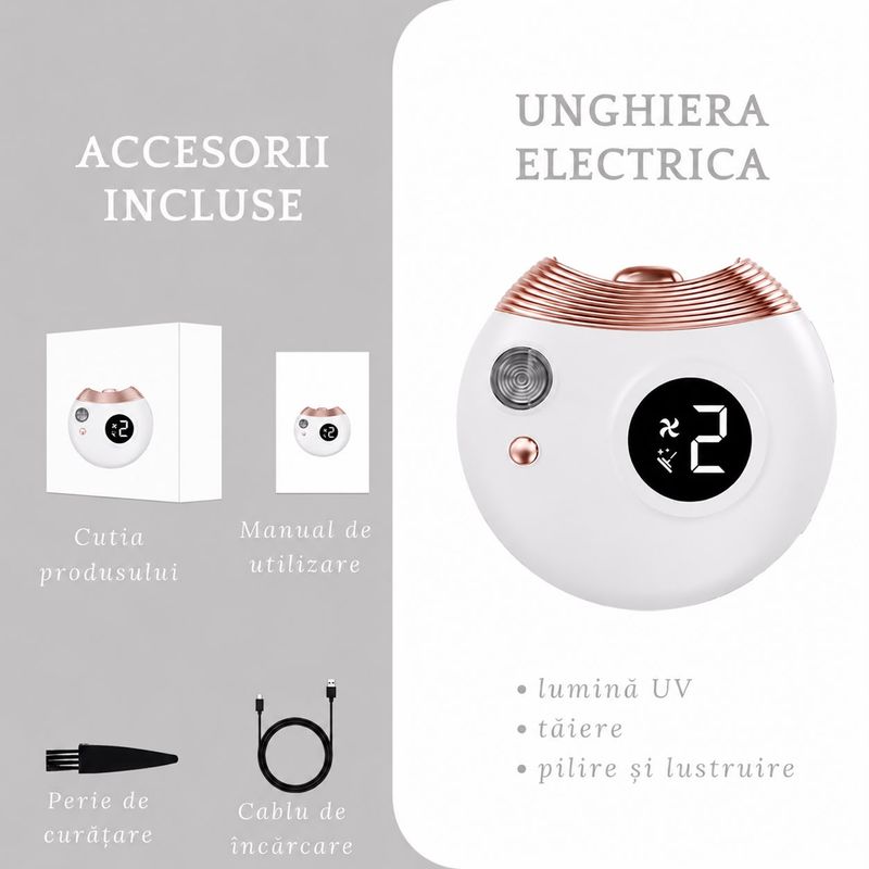 Ingrijire personala si Cosmetice - Manichiura si pedichiura - Unghiere si clesti manichiura & pedichiura - Unghiera Electrica Profesionala, Adsinio, 2 in 1, Functie de Taiere si Uscare UV Pentru Unghii, - Infinity.ro