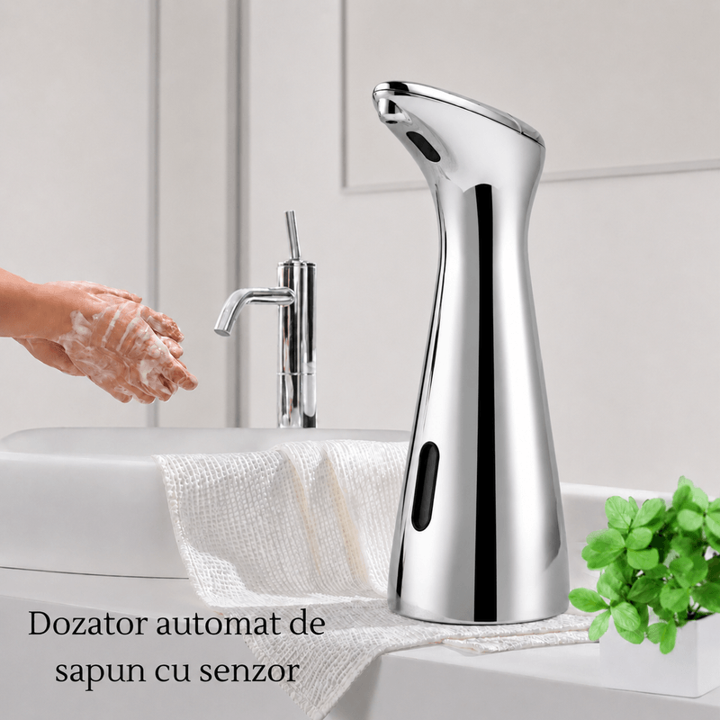 Casa si Gradina - Sanitare - Suporturi si accesorii baie - Dispensere - Dispenser Automat de Sapun Lichid cu Senzor, Adsinio, Capacitate de 200ml, 4 Baterii de 1.5V, IP65, Nichelat - Infinity.ro
